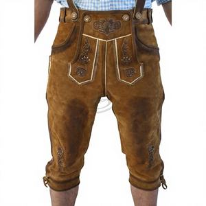 Pantalones Cortos Bávaros Tradicionales Alemanes para Hombre Beerfest, Lederhosen, Cortos hasta la Rodilla, Resistentes al Viento, de Gamuza Bicolor, Cuero de Cabra Dulce de 1.2mm - Product Image 1
