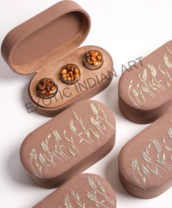 Best Seller Oval Shape Velvet Finish Rectangle <b>Box</b> Three Metal Bowls Elegant <b>Chocolate</b> <b>Packaging</b> for Special Occasions Gifts - Product Image 3