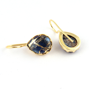 Ajuste de Punta Mohave Azul zafiro cobre turquesa forma de pera gota pendiente latón 18K chapado en oro encantos par oreja gancho pendientes - Product Image 1