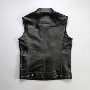 New Men 2025 Breathable Professional Motorcycle <b>Leather</b> <b>Vest</b> <b>Leather</b> Cow Skin Biker <b>Vest</b> Men with Custom logo for men - Product Image 3