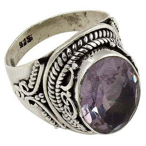 Bague en argent sterling 925 géométrique avec pierre d'améthyste naturelle (sertie en bélière) - Product Image 3