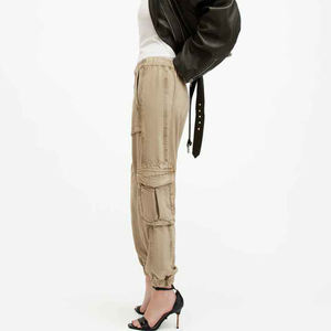 Pantalon Cargo en coton respirant avec logo personnalisé pour femmes, jogging de sport d'hiver à la mode, taille moyenne, vente en gros de quantité minimale de commande bas - Product Image 5