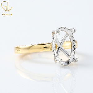 Bague de fiançailles Halo cachée en diamant taillé ovale semi-monté en laboratoire pour femme - Product Image 2