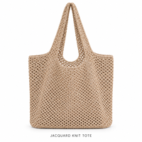Sac fourre-tout en tricot jacquard avec logo personnalisé, poignée renforcée, coutures renforcées, commandes en gros bienvenues, stock disponible, expédition rapide