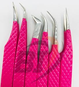 Pince à épiler professionnelle en acier inoxydable enduite de rose vif pour extensions de cils - Product Image 2