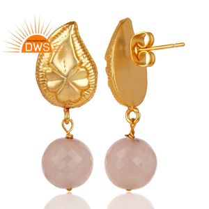 Último diseño hecho a mano 18K chapado en oro rosa natural Calcedonia piedra preciosa colgante pendiente Demi joyería fina fabricante - Product Image 3