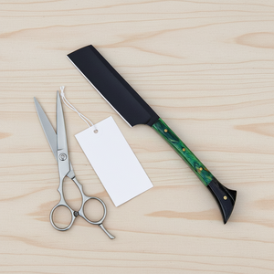 มีดโกนตรงสแตนเลสสีดำ ใบมีดปลายแหลมแบบเต็มด้าม ขอบเรียบ คุณภาพอุตสาหกรรม ด้ามไม้สีเขียว รองรับ ODM OEM - Product Image 1