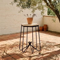 Mesa Auxiliar Vintage de Hierro Forjado y Mármol para Jardín, Patio, Bistro, Mesa de Centro Industrial Retro para Balcón