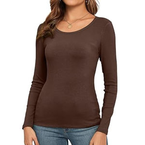 Camiseta de Mujer de Alta Calidad, Corte Ajustado, Fibra de Bambú, Manga Larga, Cuello Redondo, Ecológica, Transpirable, de Secado Rápido, Informal - Product Image 1