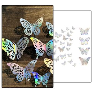 Papillon 3D Décoration Argent 3D Miroir Mur <span class=keywords><strong>Tatouage</strong></span> Papillons DIY Creux Papillon Autocollants Chambre d'Enfant Décoration de Fête - Product Image 3