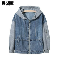 Chaqueta Bomber de Mezclilla con Capucha para Mujer, Transpirable, de Algodón, Impermeable, Resistente al Viento, Reversible, con Mangas Desmontables