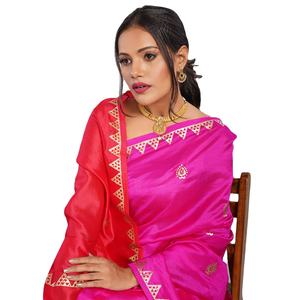 Sari en lin et soie de qualité supérieure, élégant et fait main, brodé, traditionnel indien, pour les occasions spéciales, unisexe, UDDUP, fabriqué par des artisans en Inde - Product Image 6