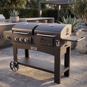 Nuovo Barbecue Professionale 2-in-1 a Gas e Carbone, Grande <span class=keywords><strong>Griglia</strong></span> Multifunzionale in Acciaio al Carbonio <span class=keywords><strong>per</strong></span> Giardino Esterno - Product Image 3