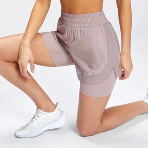 Women Double <b>Layer</b> Shining Satin Made Double <b>Layer</b> Training Shorts With Back Slim Phone Pocket Women Sporty Fashion Short - Product Image 6