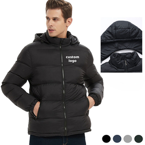 Blouson matelassé en toile pour homme de haute qualité, style uni avec capuche, logo personnalisé sur le devant, collection hiver, style urbain, vente en gros - Product Image 1