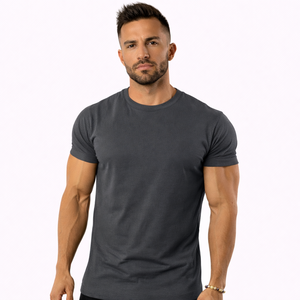 T-shirt de sport ajusté pour homme |   T-shirt de sport à manches courtes en coton tricoté 95% OEM personnalisé en gros - Product Image 3