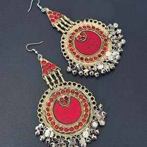 : Authentic Afghan Guluband Choker Necklace Featuring Deep Red Ruby <b>Glass</b> Stones Handcrafted Silver Metal <b>Chains</b> Traditional - Product Image 4