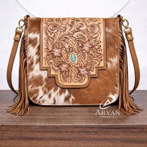 Western Designer Hand Tooled Carving Leather Fringe Handbag Cowhide Fur Gypsy <b>Boho</b> Vintage Handmade Shoulder <b>Bag</b> Stylish <b>Bags</b> - Product Image 1