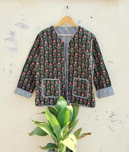 Chaqueta acolchada con estampado de bloque de mano indio para mujer, Jersey transpirable de algodón con estampado Floral, botones reversibles, ropa de abrigo informal - Product Image 2