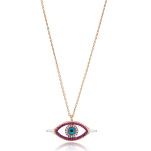 Turkish Eye Charm Design <b>Ruby</b> Stone Shape Trendy <b>Necklace</b> Turkish Wholesale Handmade 925 Sterling Silver Jewelry - Product Image 1