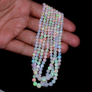 Perles rondes lisses en opale d'Éthiopie AAA+ de 3 mm à 6 mm, opale de feu Welo d'Éthiopie naturelle, pierre précieuse, perles en vrac pour la création de bijoux - Product Image 2