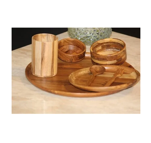 ชามและจานอาหารทำจากไม้ขนาดกลางชุดอาหารค่ำทำจากไม้ - Product Image 1