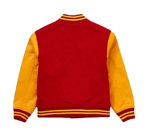 แจ็คเก็ตวาร์ซิตี้ผู้ชายสำหรับฤดูหนาว ผ้าขนสัตว์ แขนหนังแท้เคลือบ สไตล์ฮิปฮอป พร้อมโลโก้ปักแบบเชนิลล์ - Product Image 3