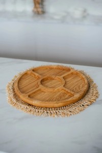 Plateau de service sectionnel rond en bois de manguier naturel Plateau d'apéritif Plat de nourriture Assiette à collation avec support Durable Écologique Fait à la main - Product Image 5