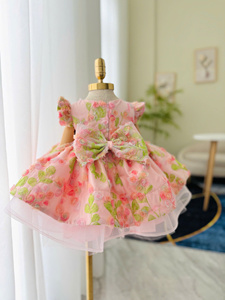 Robe sans manches de haute qualité pour filles avec décoration de perles en maille à motif floral pour les occasions spéciales-Meilleur vendeur pour enfants - Product Image 3
