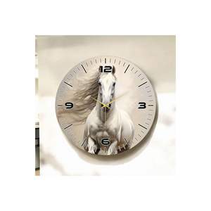 Reloj de pared de mesa silencioso de madera con estampado de animales con estampado de caballo de 50cm, artículo de regalo de Color blanco - Product Image 2