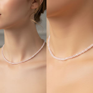 Collier en quartz rose facetté rond, perles ajustables en argent sterling plaqué or et rhodium, cadeau de mariage - Product Image 6