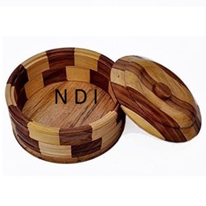 Finition en noyer arrondi Chapati Sever Pot Casserole Pot de service Pot de serveur de nourriture décoratif fait à la main pour l'usage de la restauration domestique - Product Image 2