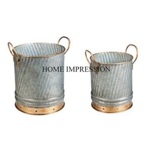 Jardinière de fleurs galvanisées artisanales et grand pot pour intérieur et extérieur pots de fleurs et jardinières décoratifs faits à la main de forme ronde - Product Image 2