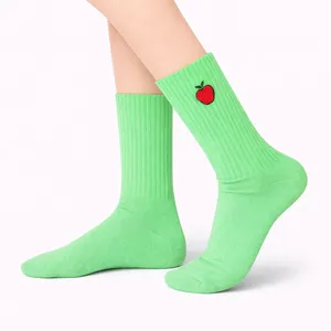 Colorful Sports <b>Socks</b> with Embroidered Apple Pattern Breathable and Warm Casual Sporty Design for Daily Use - Product Image 2
