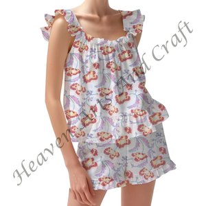 Shorts <b>Pajama</b> Set <b>For</b> <b>Women</b> Wear Autumn Spring/<b>Summer</b> Floral Fitted Strappy Ruffle Trim Sleeves PJ Set - Product Image 6