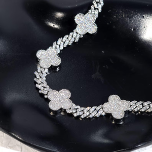 925 Silver Iced Out <b>Clover</b> Cuban Link <b>Bracelet</b> Sparkling Statement Hip Hop Jewelry Luxury Style For Men Women - Product Image 2