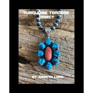 Pendentif en argent sterling fabriqué par des artisans Navajo avec incrustation de turquoise et d'huître barbelée dans un serti clos - Product Image 5