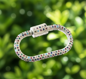 Oval Carabiner Lock Screw Connector <b>Charms</b> 925 <b>Sterling</b> <b>Silver</b> Gold Plated Multi-Color CZ - Product Image 5