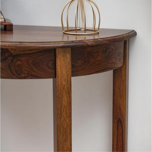 Table console moderne demi-ronde en bois faite à la main avec finition en teck comme table d'appoint d'entrée pour le salon de l'appartement - Product Image 4
