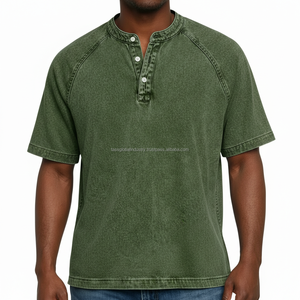 Camiseta Henley Extra Grande Personalizada para Hombre, Algodón Lavado, Manga Corta, Alta Calidad, Ligera, Secado Rápido, Fabricante OEM ODM - Product Image 3