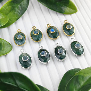 Pendentif double pierre en cristal et strass de forme ovale, argent sterling plaqué or, serti de pierres précieuses, bijou de charme - Product Image 6