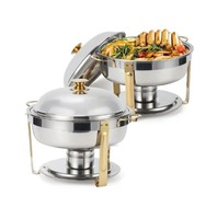 Chauffe-plats pour chef de luxe en laiton couleur or pour mariage en acier inoxydable Chauffe-plats Chauffe-plats Ensemble de buffet en cuivre Casserole