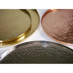 Bandeja de Cobre y Plata Forjada a Mano de 30 cm de Diámetro, Vajilla - Product Image 1