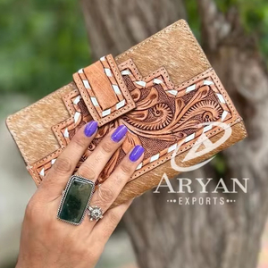 ผมบนซ่อนขนหนังคลัทช์ตะวันตก Handtooled แกะสลักกระเป๋าสตางค์วินเทจเครื่องมือแกะสลักบัตรหนัง, กระเป๋าสตางค์เงินสดของขวัญ - Product Image 1