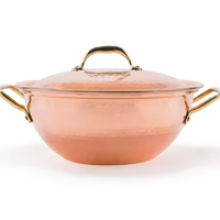 Soupière en cuivre martelé à la main, revêtement en étain, poignées en laiton, motif végétal, forme ovale, capacité 2L-3L, écologique, style américain, en métal