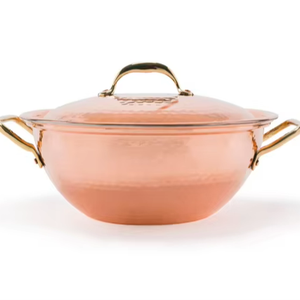 Tazón de Cobre Martillado a Mano con Revestimiento de Estaño, Asas de Latón, Diseño de Plantas, Forma Ovalada, Capacidad de 2L-3L, Estilo Americano Ecológico para Fiestas - Product Image 1