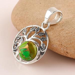 Colgante de collar de piedras preciosas de forma redonda de cobre turquesa de Plata de Ley 925, regalo de boda perfecto para el amor con joyería de sello 925 - Product Image 5