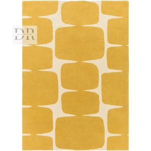 Modern 100% <b>Wool</b> Hand Tufted Area Rug Custom Size with <b>Yellow</b> White Minimalist Design for Home Dining Office Living Room Floor - Product Image 1