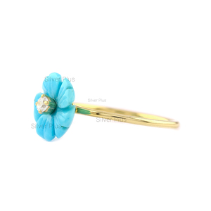 Nueva colección Natural Arizona Mines Tallado Floral Solitaire Ring Flower Ring, Art Deo Ring 14K Oro sólido Producible en 10K/18k - Product Image 6