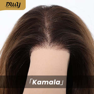 Kamala-DWY 22 Inches Mid-Length Lace Front Glueless Synthetic <b>Wig</b> High Temperature Fiber Side Part <b>Afro</b> Bangs Small High - Product Image 5